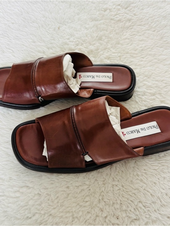 Paolo De Marco Handmade Brown Leather Slide Sandals size 14 M main image 7